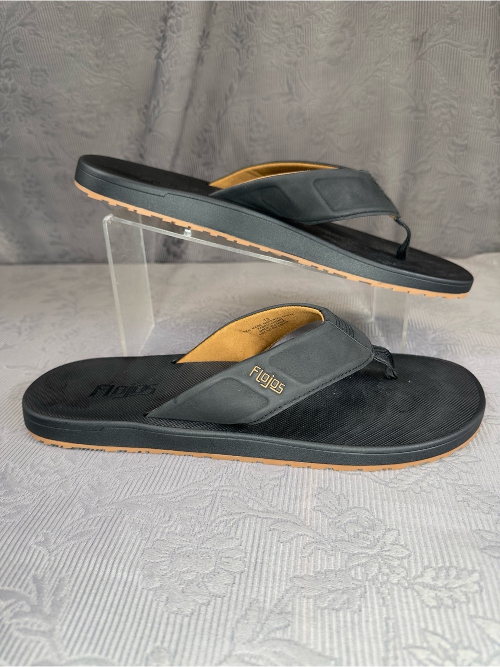 Flojos Men's Size 13, Flip Flop Sandals, Black-Tan